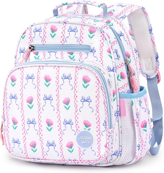 mibasies Toddler Backpack for Girls 2-4: Preschool Kindergarten Backpack - Cute Kids Backpacks for Girls - Bowknot Rose Sky Blue