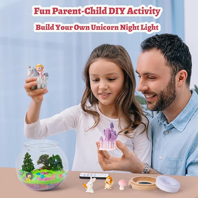 Unicorn Toys for Girls - Unicorn Terrarium Kit Toys - Rechargeable LED Night Light with Remote - DIY Crafts Kit Birthday Gifts for Kids - Christmas Birthday Gifts for Girls Ages 4 5 6 7 8-12 Year Old