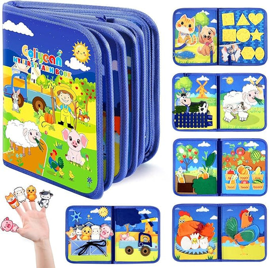 Montessori Busy Book for Toddlers 1-3, Busy Board Montessori Toys for 1 Year Old Boy Birthday Gifts, Educational Learning Sensory Activity Books, Quiet Book Travel Toys for Airplane Car