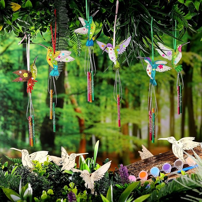 JellyArch Wind Chime Making Kit for Kids Make Your Own Wind Chime Wooden Ornaments for Girls and Boys DIY Crafts Activity Birthday Summer Decoration(Hummingbird)