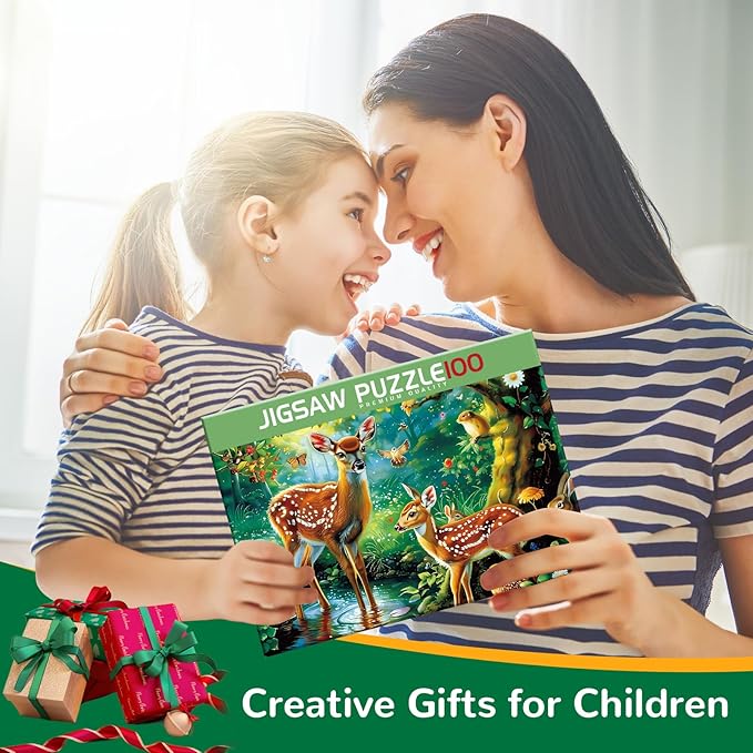 Puzzles for Kids Ages 4-8, 100 Piece Puzzles Kids Puzzles Ages 4-6 6-8 8-10 Deer Animal Jigsaw Puzzle Toys Educational Puzzle Floor Puzzles Birthday Gifts for Girls and Boys