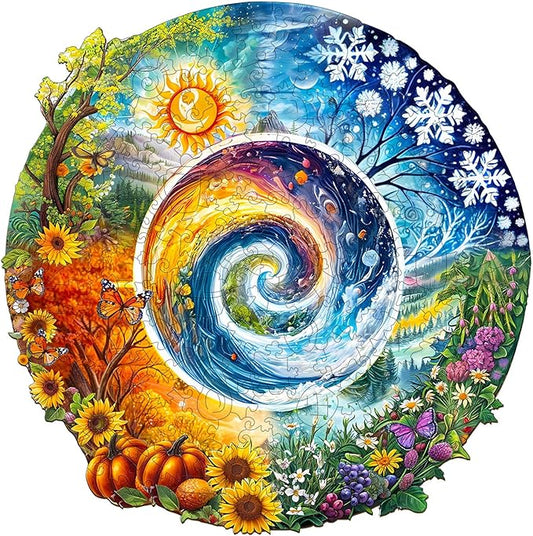 KAAYEE Wooden Puzzles for Adults, 3D Visual Effect Seasons of Life Wooden Jigsaw Puzzle Unique Shape Wood Puzzle Adult, 3D Effect Flat Puzzle Birthday Family Game (M-11.4 * 11.4 in-200pcs)