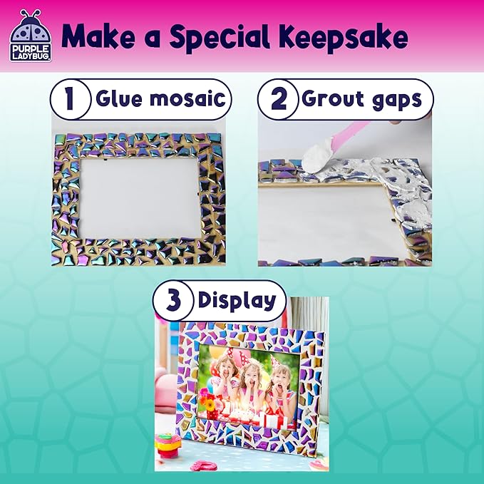 PURPLE LADYBUG Decorate Your Own Picture Frame Craft Kit - Craft for Kids Ages 8-12, Birthday Gift & DIY Mosaic Frame Craft for Girls Ages 6-8, Fun Arts & Crafts for 7-Year-Old Girls