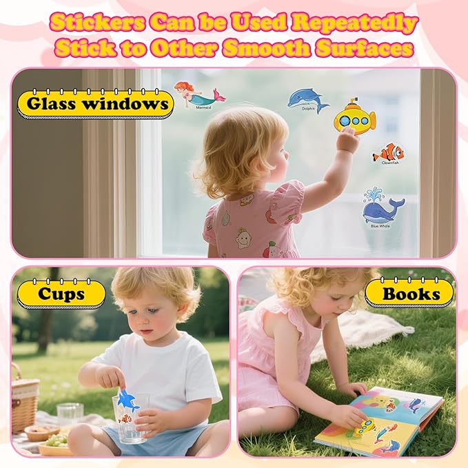 EooCoo Reusable Sticker Books for Kids, Toddler Craft Activities, Sensory Educational Toys, Toddler Travel Toys Games Crafts Gifts - Space, Dinosaurs and Vehicles