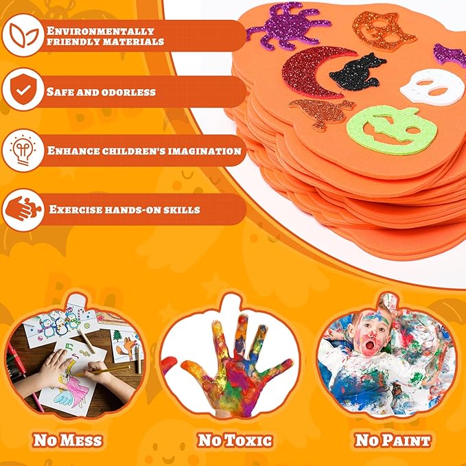 RICEDUO Halloween Crafts Kit for Kids - 290PCS Pumpkin Decorating Supplies with Stickers, Foam Pumpkins, Googly Eyes & Ribbons - Bulk Halloween Activities Ornament for Classroom, Toddlers, Ages 3-12