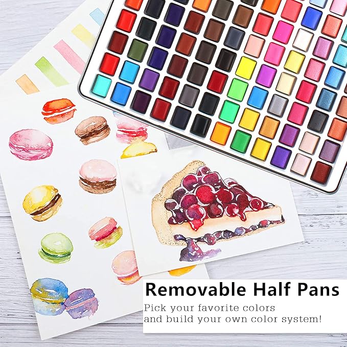 Gunsamg Watercolor Paint Set 120 Colors with Palette in Portable Box – Includes 12 Fluorescent, 15 Macron, 33 Metallic Colors – Watercolor Set for Kids, Adults, Beginners & Professional Artists, Travel Art Supplies Kit