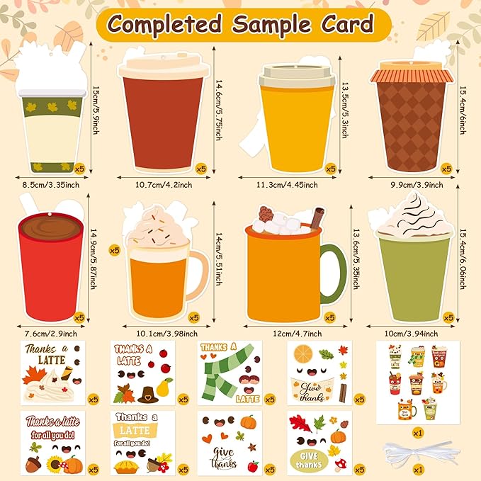 ANGOLIO Fall Coffee Stickers Craft Hanging Kit for Kids- 123pcs DIY Coffee Cup Thanks a Latte Sign Stickers, Autumn Ornaments for Boys Girls, Classroom Thanksgiving Decorations Exchange Party Supplies