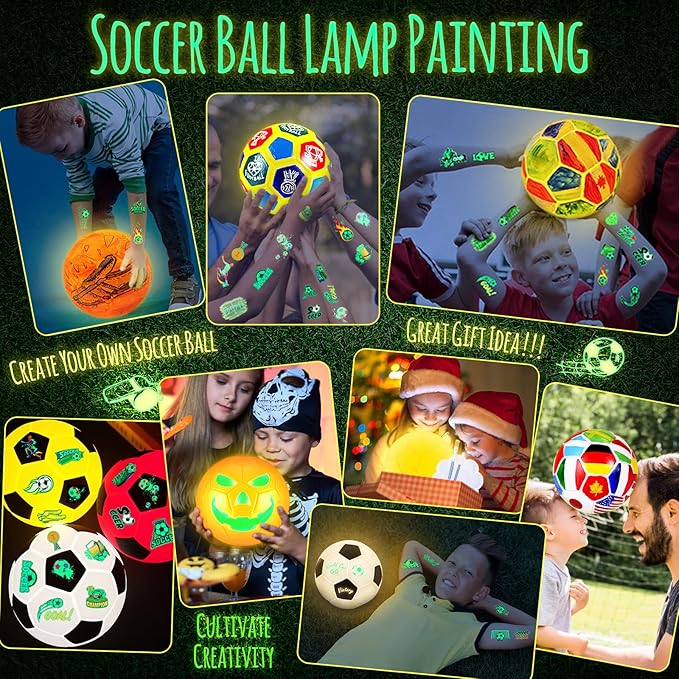 Paint Your Own Soccer Ball Lamp Kit, DIY 3D Night Light with Soccer Stickers & Wooden Stand, Art Supplies Creativity Arts & Crafts Kit for Kids, Birthday Gifts for Boys