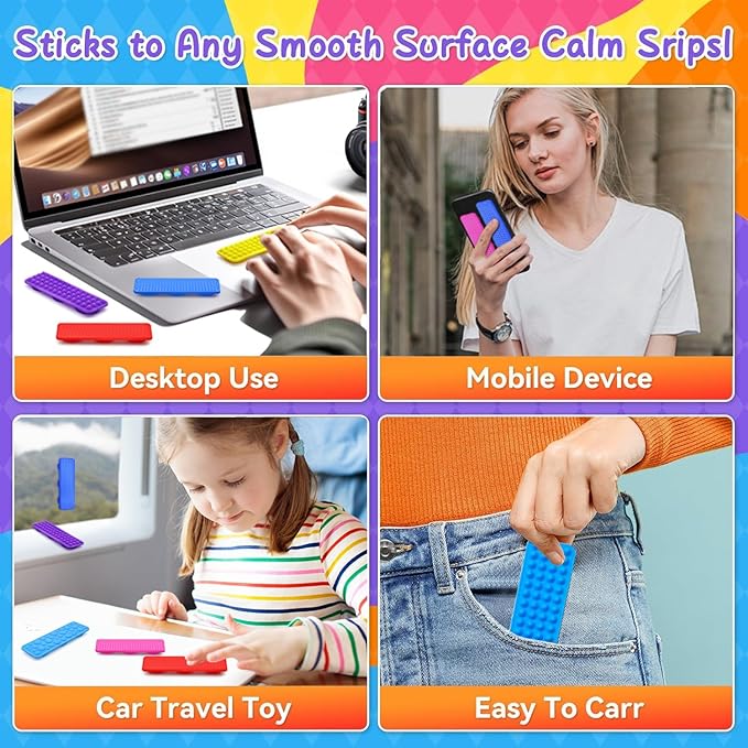 Sensory Fidget Toys Kids Adults, 16Pcs Textured Suction Toys for Autism Kids Calming, Sensory Desk Toys for Anxiety Relief, Fidget Strips for Classroom Office (Style 2)