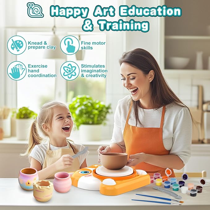 Kids Pottery Wheel Kit - Mini Pottery DIY Kit & Tools for Beginners with Clay and Sculpting Tools, Complete Painting Kit Supplies Arts and Crafts Toys Gifts for Kids 4-6 6-8 8-12 Year Old Boys Girls