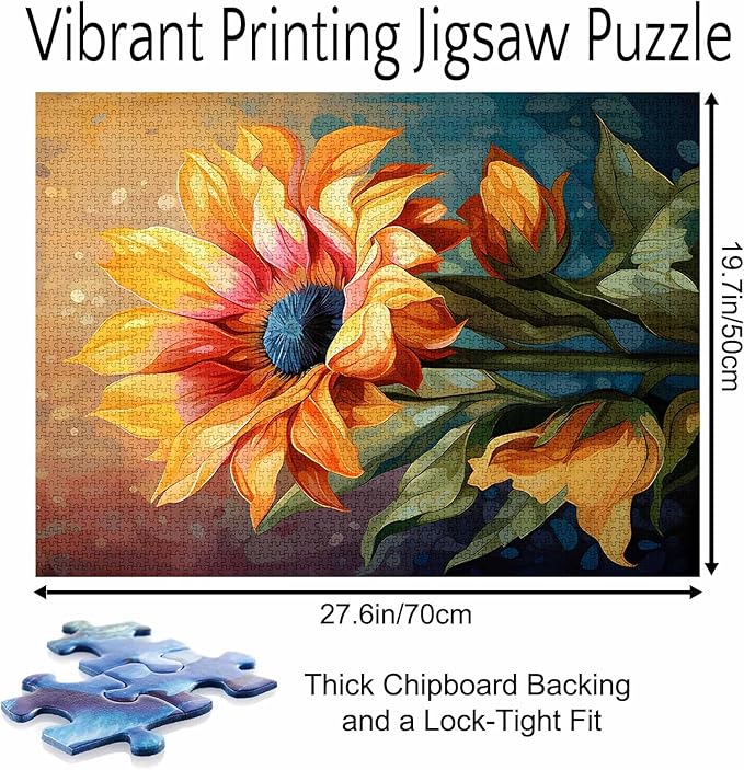 Tucocoo Sunflowers Flower Leaves Leisurely Jigsaw Puzzle,Colorful Yellow Flowers 1000 Pieces Jigsaw Puzzles for Adults,27 x 20 Inches Puzzles for Families,HD Quality Floral Photo Puzzle Gift