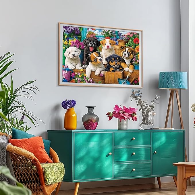 300 Piece Jigsaw Puzzle for Adults – Cute Dogs & Blossoms Artwork, Premium Puzzle for Dog Lovers, Fun Challenge & Home Decor (20.5" × 15")