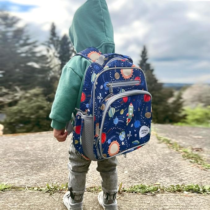 mibasies Toddler Backpack for Boys 2-4: Cute Kids Backpacks Boys - Preschool Kindergarten Backpack - Galaxy LightGray