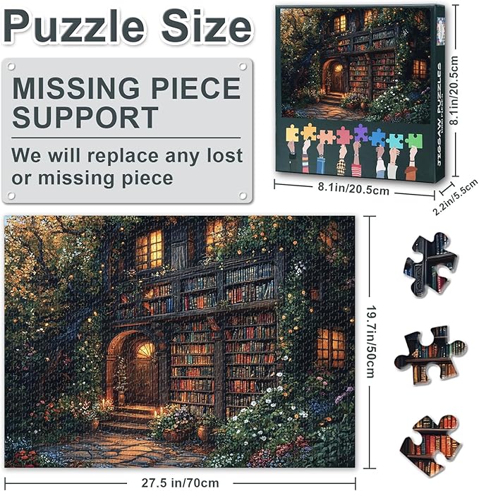 Vintage Bookstore Puzzles for Adults 1000 Pieces - Jigsaw Puzzles Books Art, 27.5x19.7 Inch Library and Flower Garden Hard Challenging Puzzle Family Game for Men & Women (Home Decor Gift)
