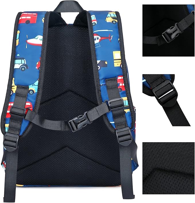 Kids School Backpack with Lunch Box for Boy Kindergarten BookBag School Bag Preschool Kindergarten Toddler Backpack (Car Airplane Pattern-Navy)