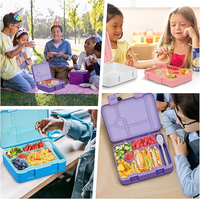 Chill Bento Lunch Box for Kids Adult with Ice Pack Keep Food Cold Fresh 5-Compartment Reusable Leak Proof Lunch Container for Girl Boy School Dishwasher & Freezer Safe