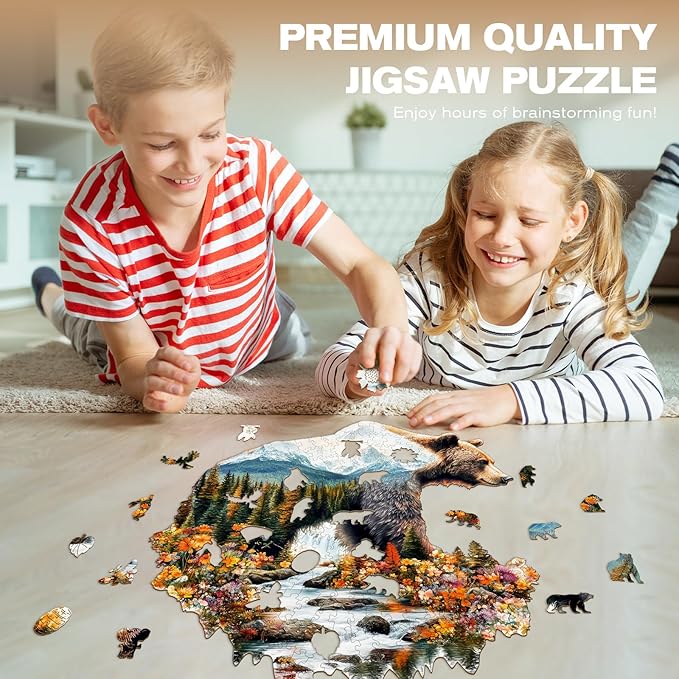 Wooden Puzzles for Adults - Bear and Nature Wooden Jigsaw Puzzle - Unique Animal Shaped Wood Puzzles Adult - Christmas Birthday Gifts for Adults/Friends/Family - 240pcs 13.3 * 13.5in