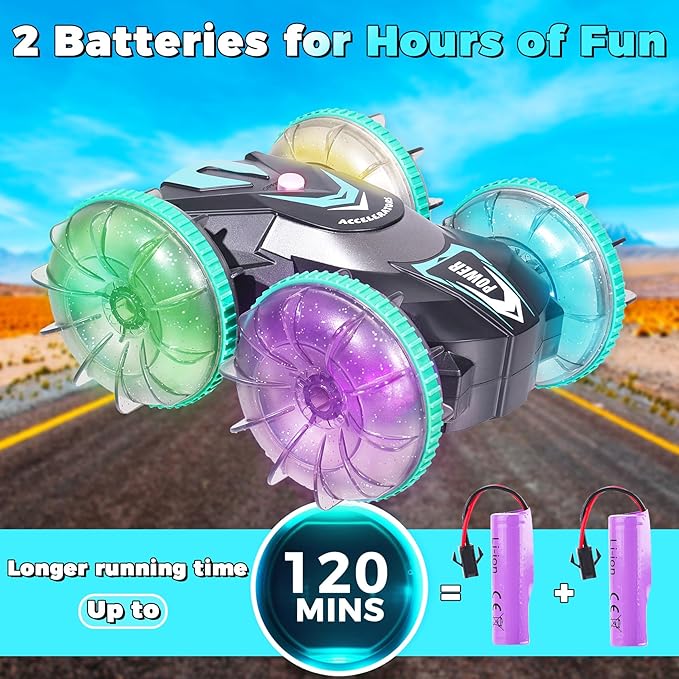AHCo. Pool Toys Amphibious Remote Control Boat for Kids, Gesture Sensing Water RC Car for Boys Age 4-8 8-12 Year Old, Ideal Outdoor Summer Gifts & Birthday Presents, LED Wheels