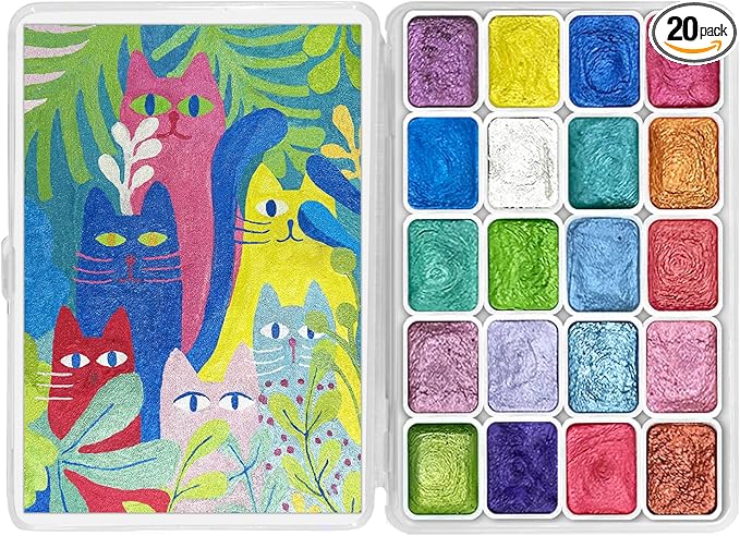 Mini Forestry Shifting Watercolor Painting Set, 20 Color Shifting Watercolor Paint Set, Shimmer Metallic Watercolor Paints Set, Glitter Watercolor Paint, Solid, Matisse Style