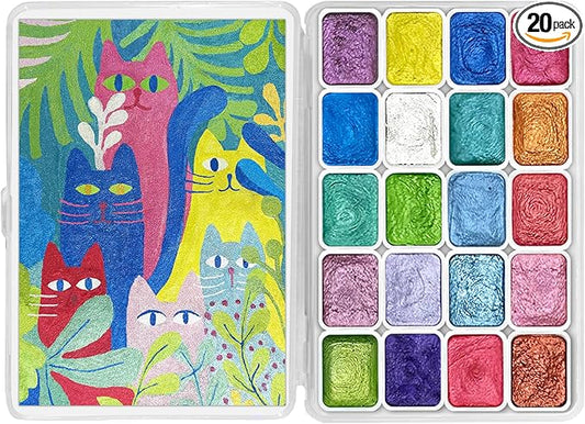 Mini Forestry Shifting Watercolor Painting Set, 20 Color Shifting Watercolor Paint Set, Shimmer Metallic Watercolor Paints Set, Glitter Watercolor Paint, Solid, Matisse Style