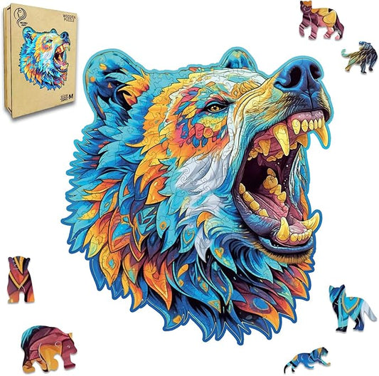 Wooden Puzzles for Adults,Bear Design Jigsaw Puzzles 200 Piece,Thanksgiving Birthday Gifts Family Game,Unique Shape Puzzle Challenge 11 x 11 Inch