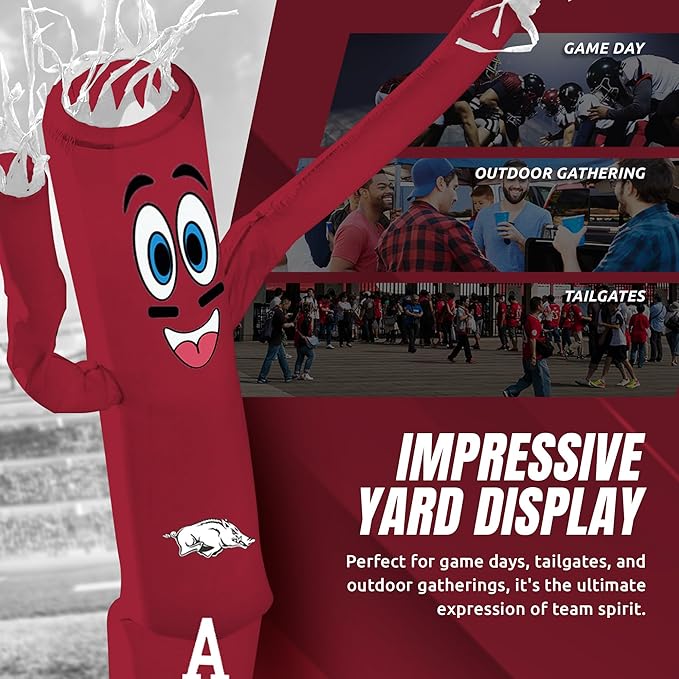 NCAA Arkansas Razorbacks Football Wacky Waving Inflatable Tube Guy with LED Lights & Built-in Blower - 6" x 36" x 96" Inflatable Tube Man Crazy Sports Fan Outdoor Party Decoration