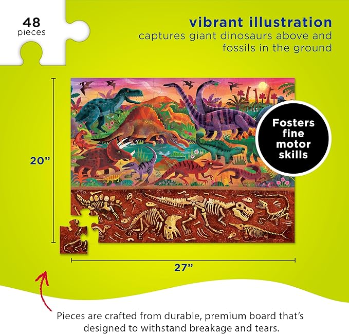 Crocodile Creek Above + Below 48-Piece Jigsaw Floor Puzzle - Fun Floor Puzzles for Kids Ages 4-8 - Dinosaur World - 27 x 20 inches Finished