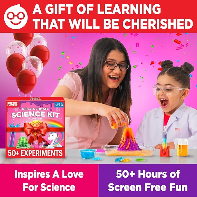 Doctor Jupiter Girls' Science Kit, Chemistry Set for Kids Ages 8-10-12-14 | Birthday Gift Ideas for 8,9,10+ Year Old Girls | STEM Toy Kit with 50+ Experiments | Learning & Educational Projects