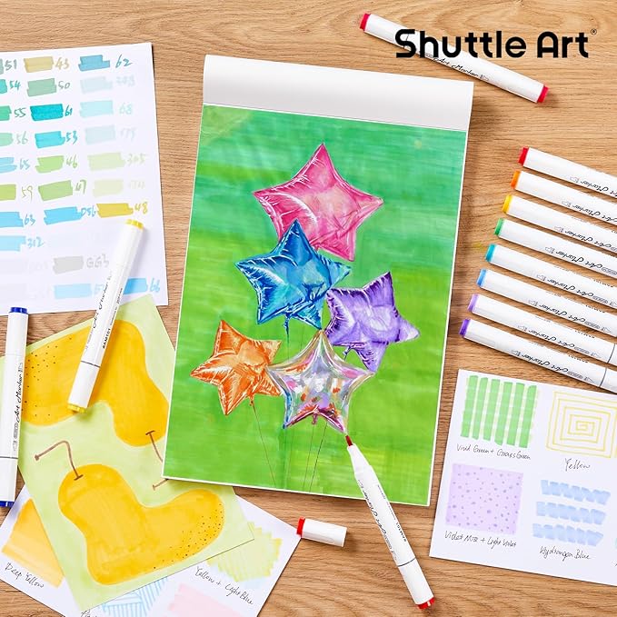 Shuttle Art Marker Pad,11.69”x8.27” Portable A4 Sketchbook, 60 Sheets Drawing Paper, 98LB/160GSM Smooth Surface Bleedproof Art Paper, Glue-Bound, Great for Beginners to Draw, Paint & Sketch