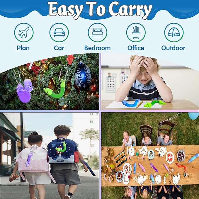 Pop Tubes Fidget Toys 24 Pcs,Party Favors Supplies Birthday Gifts for Kids Adults,Easter Basket Goodie Bags Stuffers,Sensory Toys for Anxiety ADHD Stress Relief,Treasure Box Toys Classroom Prizes