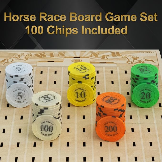 Horse Race Board Game, Foldable Horse Racing Game with 100 Chips, 12 Laser Wooden Horses, 2 D12 & 2 Cards, Thickened Solid Wood Horse Game Set Classic Board Games for Family Nights Party Gifts