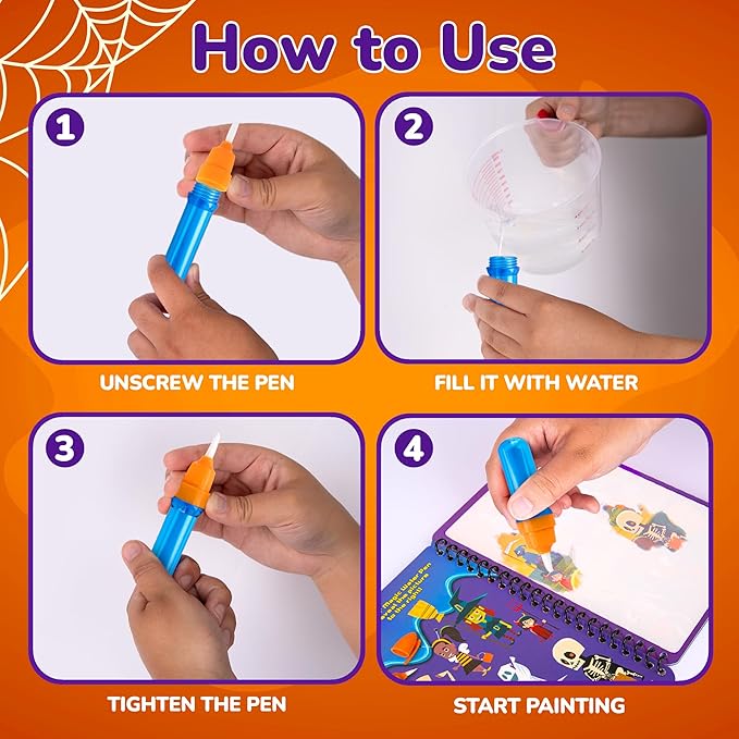 Halloween Party Favors for Toddlers, 4 Pack Halloween Water Coloring Books for Kids, Halloween Activities for Kids, Boo Basket Stuffers, Halloween Treats, Toys, Toddler Travel Essentials, Toddler Gift