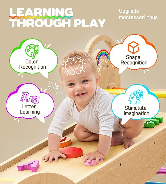 Pikler Triangle Set, 9-in-1 Foldable Wooden Climbing Toy for Toddler 1.8-7Y, Montessori Climber Gifts, Indoor Jungle Gym with Arch&Ramp&Ladder for Kids to Learning Through Playing