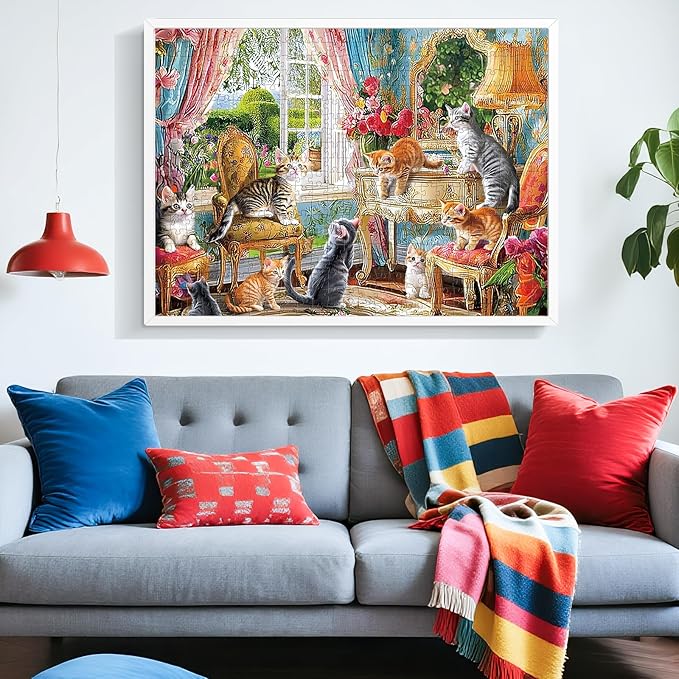 Puzzles for Adults 500 Pieces,Cute Cats Puzzle for Adults,Cozy House & Kittens Jigsaw Puzzles,Recyclable Cardboard Puzzles for Seniors Kids Teen,Puzzle for Family Game Nights, 20.5x15 in