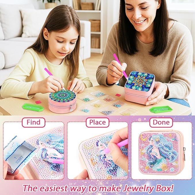 Diamond Art Jewelry Boxes Kits for Adults with Painting Accessories Gem Tools Crystral dots Paint Craft for Girl Women Kids Teen Gifts Mandral (Wonder Sisters)