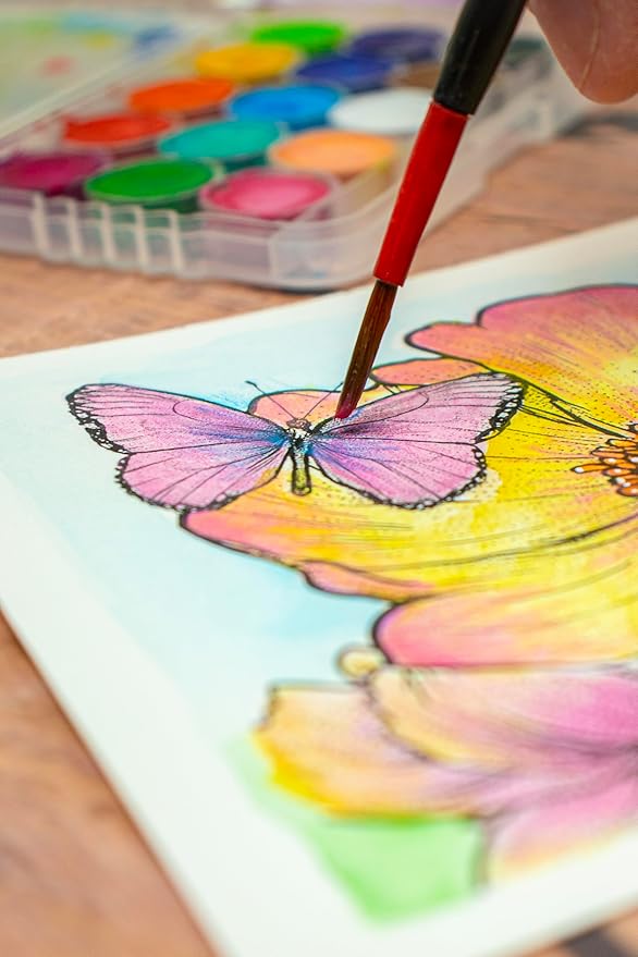 Flutterby Watercolor Kit – 4 Butterfly Pre-Printed Painting Projects for Artists, Beginners, or Groups - Includes 140lb Paper, Paint, Brush & Guide – Perfect for Travel or Home DIY Art