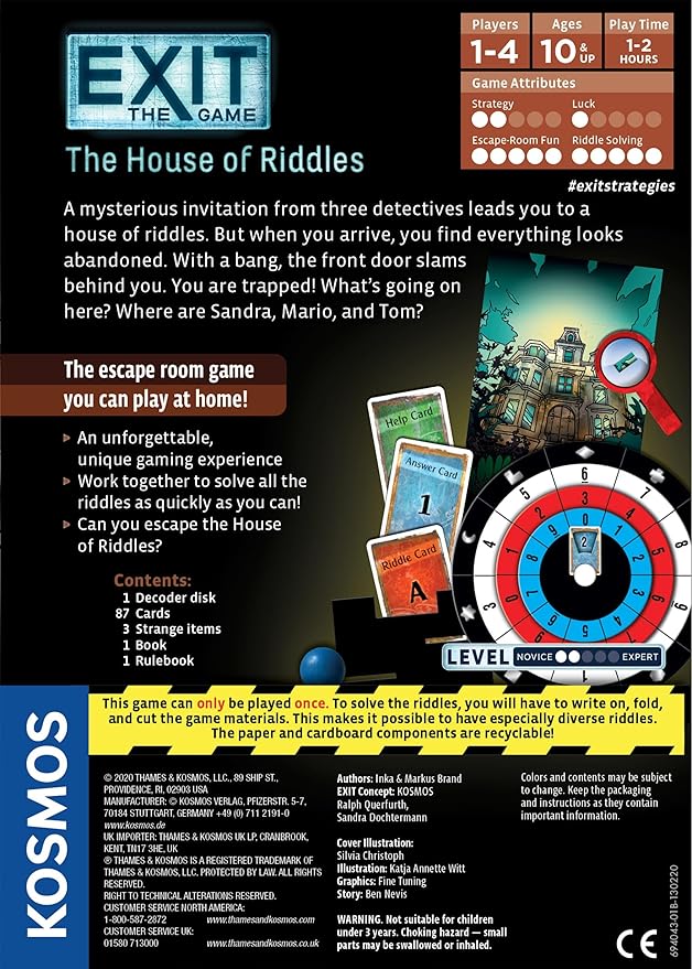 The House of Riddles | Exit: The Game - A Kosmos Game from Thames & Kosmos | Family-Friendly, Card-Based At-Home Escape Room Experience for 1 To 4 Players, Ages 10+, Multi-colored