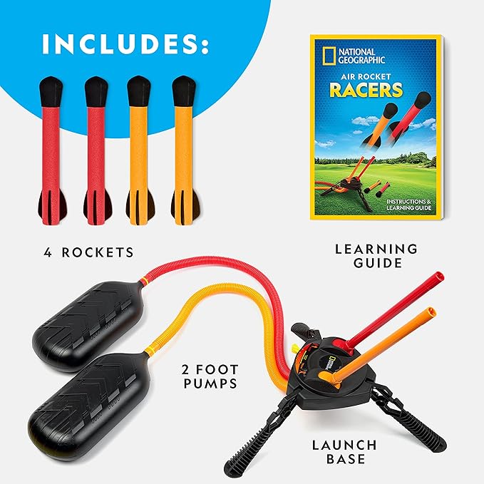 National Geographic Air Rocket Toy – Jump & Launch Dueling Air Rockets up to 100Ft., Includes Launcher, 4 Foam-Tipped Rockets, Outdoors Kids Toys, Kids Science Kit, Rocket Launcher (Amazon Exclusive)
