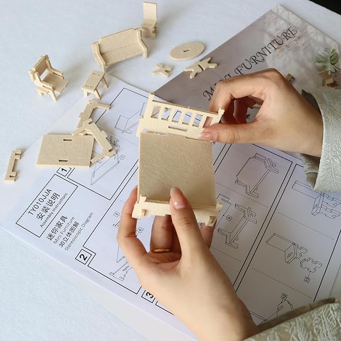 3D Puzzles for Kids, Different from Wooden Puzzles, Felt mini Furniture DIY Three-Dimensional Puzzle, Furniture Puzzle Toy Educational Game Set Gift
