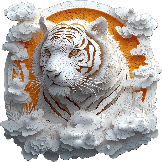 Wooden Puzzle for Adults-3D Visual Effect Paper Tiger Wooden Puzzle Unique Shape Advanced Wooden Jigsaw Puzzle for Adult, Best Birthday Gifts,Halloween Challenge Craft (L-13.4 * 13.4in-300pcs)