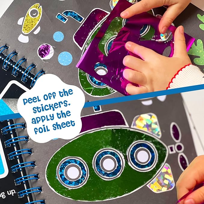 DINO MINI Foil4Fun - Foil Art for Kids - Craft Kits for Kids Ages 4-8 - Includes 16 Foil Art Pages and 16 Coloring Pages - Screen Free Birthday Gifts - Airplane and Travel Activities (Under The Sea)