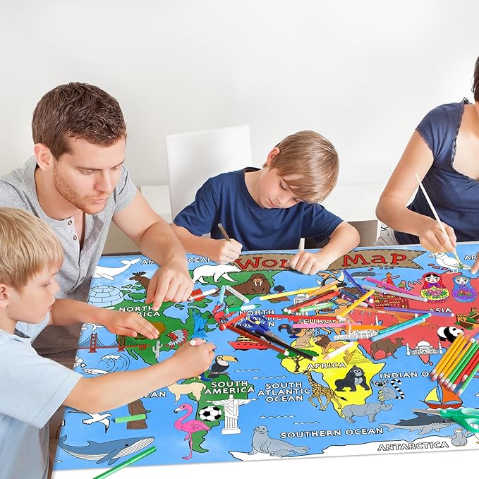 Gatherfun World Map Giant Coloring Poster - 31.5x 72 Inches - Versatile Classroom Wall Décor & Birthday Activity - World Map Poster or Table Cover for School Parties and Special Events