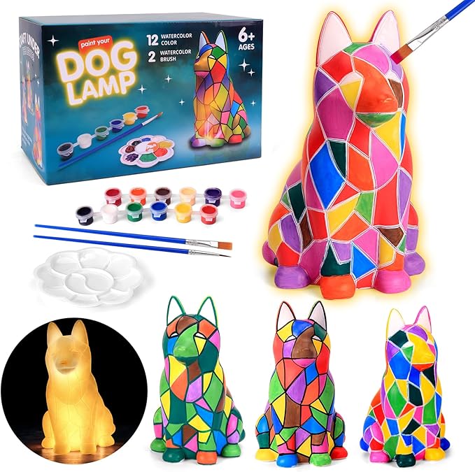 Paint Your Own Dog Lamp Kit - Art Supplies Arts & Crafts Kit, Painting Kit for Kids Ages 6-12, Arts and Crafts for Kids Ages 8-12, Christmas Birthday Gifts for Girls Boys Age 5 6 7 8 9 10 11 12+