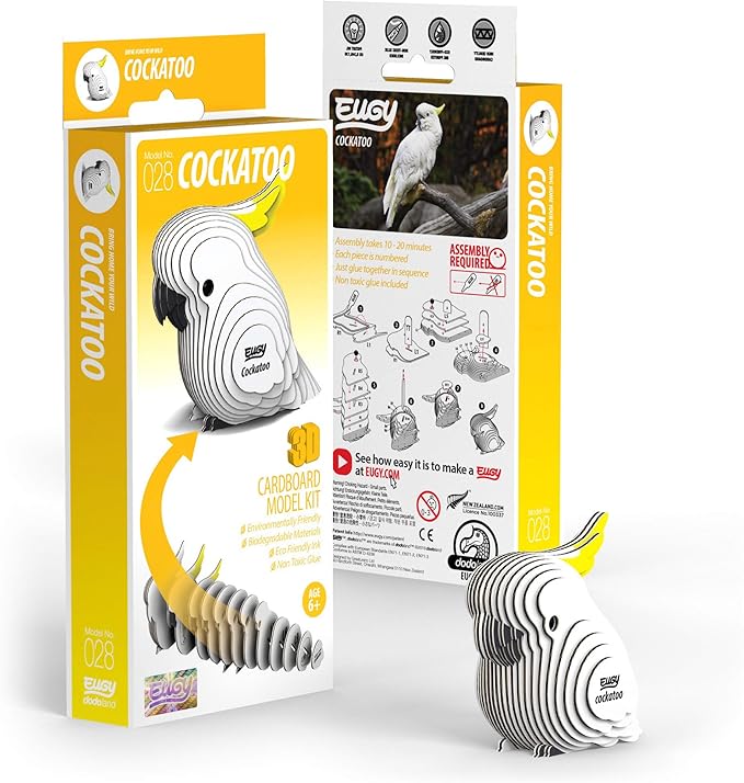 Eugy Cockatoo 3D Puzzle, 22 Piece Eco-Friendly Educational Toy Puzzles for Boys, Girls & Kids Ages 6+