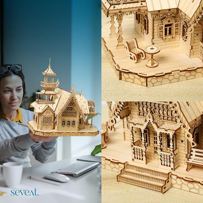 3D Puzzles for Adults & Teens – 267-Piece Wooden DIY Villa Wooden Model for Adults to Build, Brain-Teasing Puzzle Game for Any Occasion (Villa)