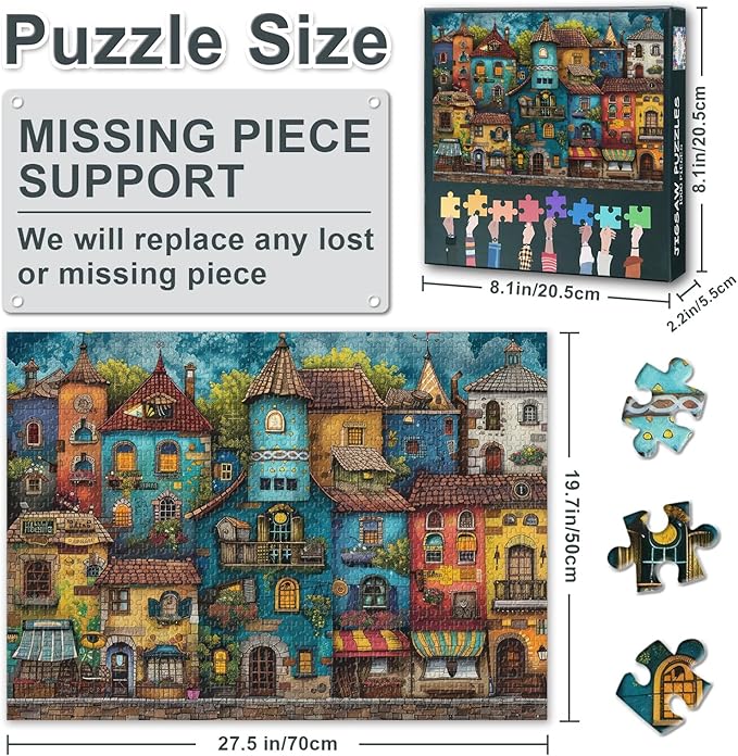 Puzzles for Adults 1000 Pieces Colorful House Building, Challenging Jigsaw Puzzles for Adults, 27.5x19.7 Inch Old Town Landscape Puzzle Game for Women Home Decoration (Fantasy Series)