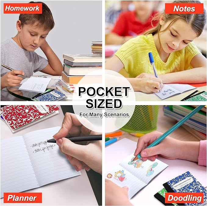 Composition Notebook, Mini Sized 30 Pack 5 Colors Narrow Ruled Mini Composition Books Bulk by Feela, Small Pocket Marble Cute Journal Notebooks for Kids School Home Office, Pocket Sized 4.5 x 3.25 in