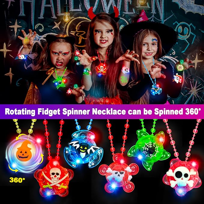 84 PCS Halloween Party Favors for Kids, Halloween Glow in The Dark Toys Bulk Light Up Necklace Bracelet LED Rings Halloween Goodie Bag Fillers Treats for Classroom Prizes Trick or Treat Gifts Game