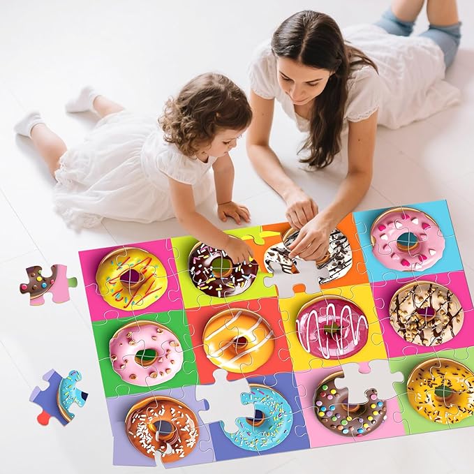 Jumbo Floor Puzzle for Kids,48 Piece Colorful Donuts Jigsaw Puzzles,Learning Educational Toys for Toddlers Ages 3-5,Children Gift for Boy Girl Ages 4-8 (Donut)