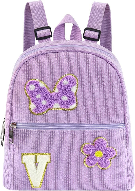 2 3 4 5 6 Year Old Girl Gifts Chenille Initial Mouse Bow Mini Backpack, Corduroy Toddler Backpacks Christmas Birthday Gifts for Girls 2-4 5-6, Purple Mini Diaper Bag Must Haves for Park Travel V